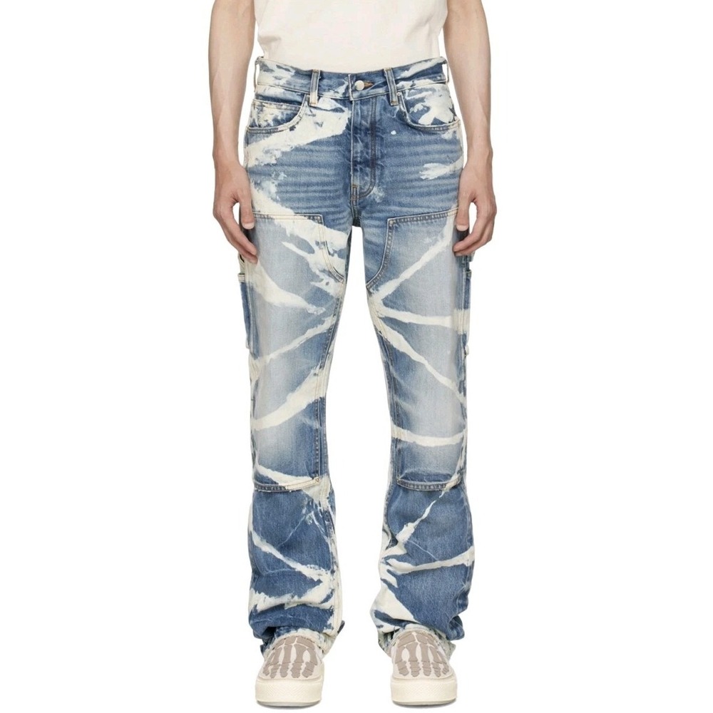 NEW Amiri Plaid Carpenter Jeans Med Blue Paint Streetwear‎ Men 36x34